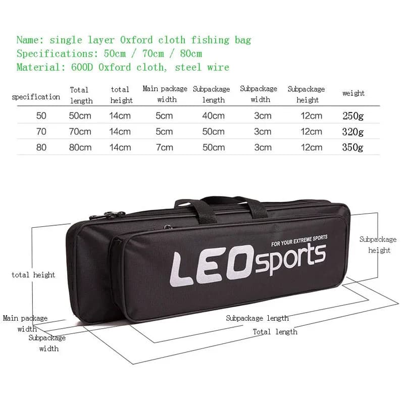 Sac de pêche pratique 50-80cm pour outils et équipement hiver lac rivière mer transport voiture