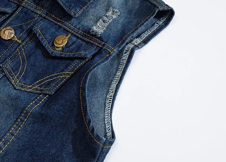 Gilet pêche homme en jean vintage - Veste sans manches délavée - Style cowboy pour pêcheurs