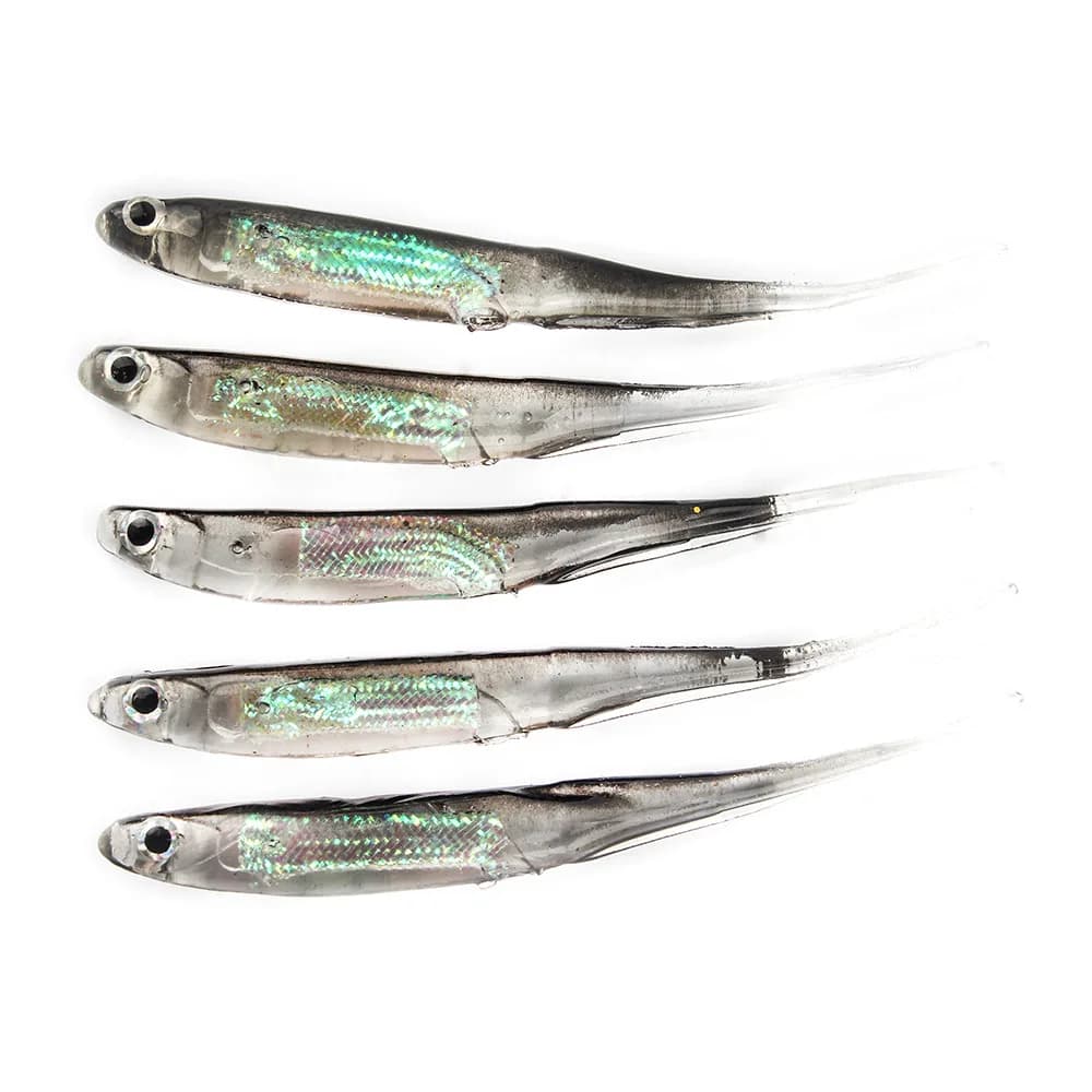Leurre Souple Pêche 5 Pièces Leurres T Tail Arc-en-Ciel 7CM avec Paillettes pour Truite et Carnassiers