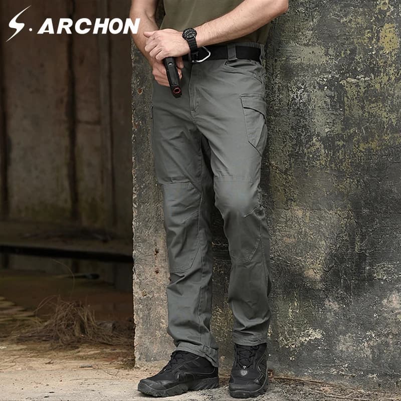 Pantalon cargo tactique S.archon SWAT pour hommes - Multi-poches coton - Sécurité bodyguard pêche