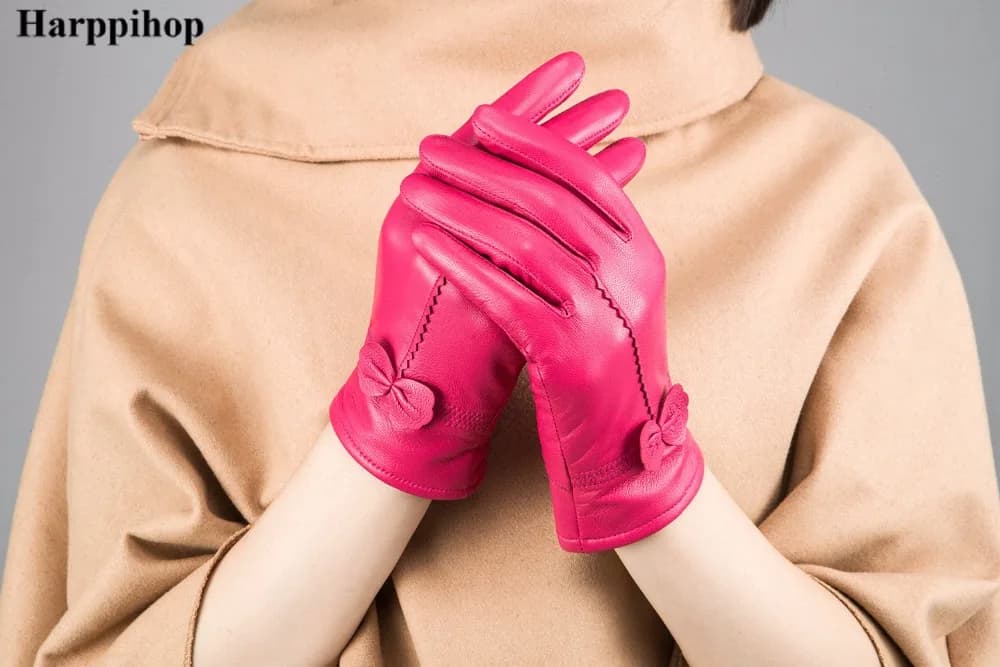 Gants femme cuir véritable rouge automne hiver - mode tendance doublure chaude anti-vent