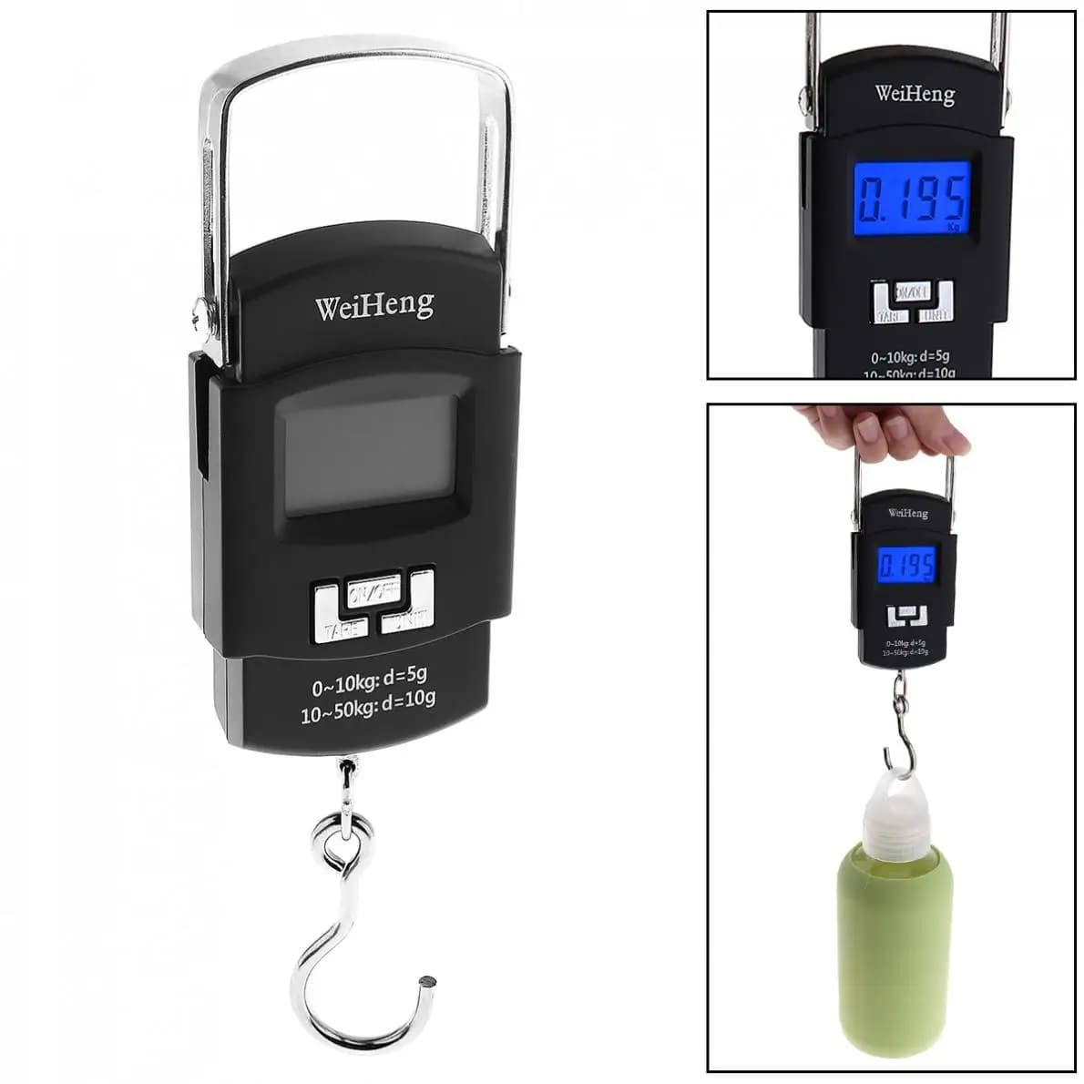 Balance électronique WeiHeng WH-A08 50kg double précision - Mesure température crochet rétroéclairé pour pêche