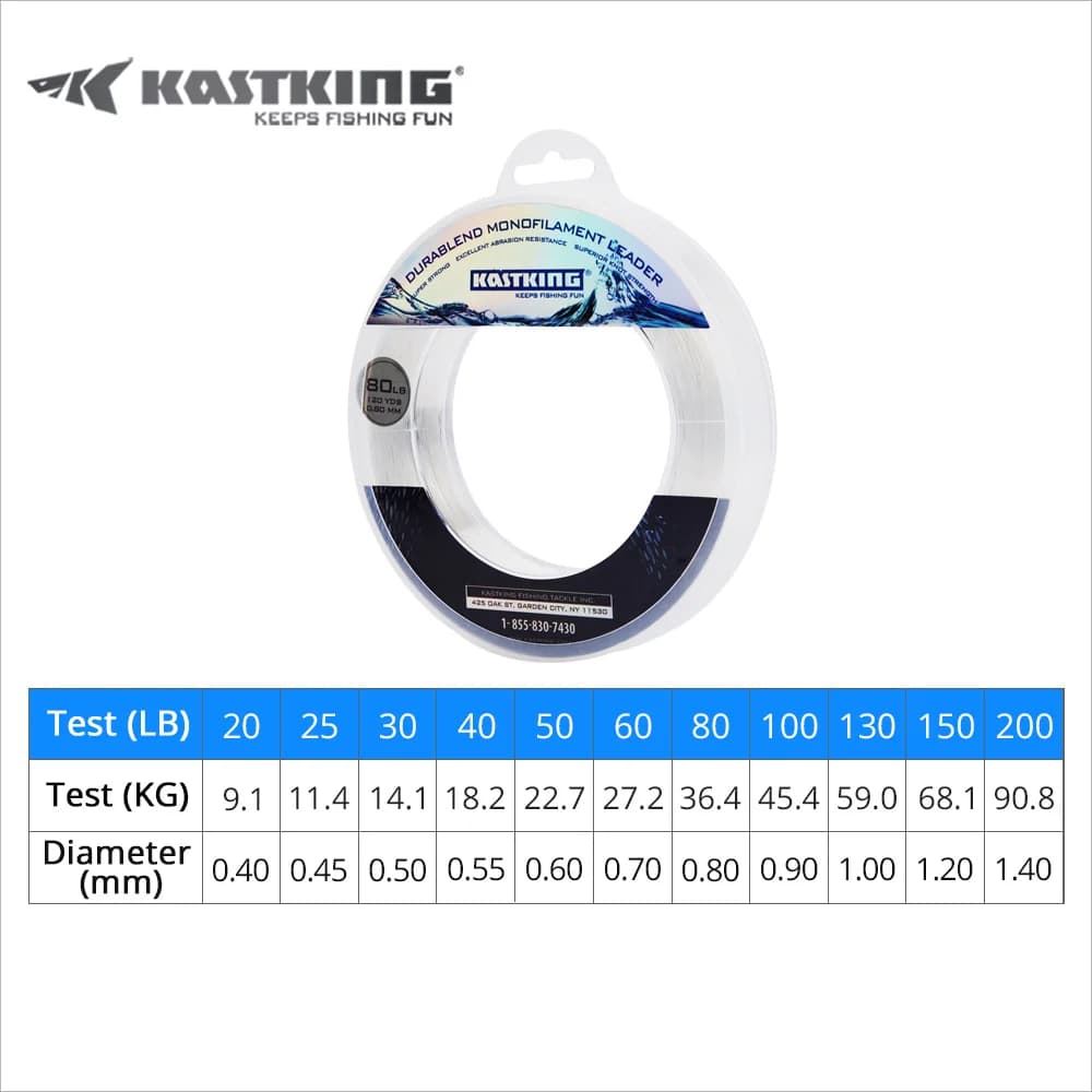 Ligne de pêche monofilament KastKing 110m 20-200LB - Super résistante pour pêche en bateau et gros poissons