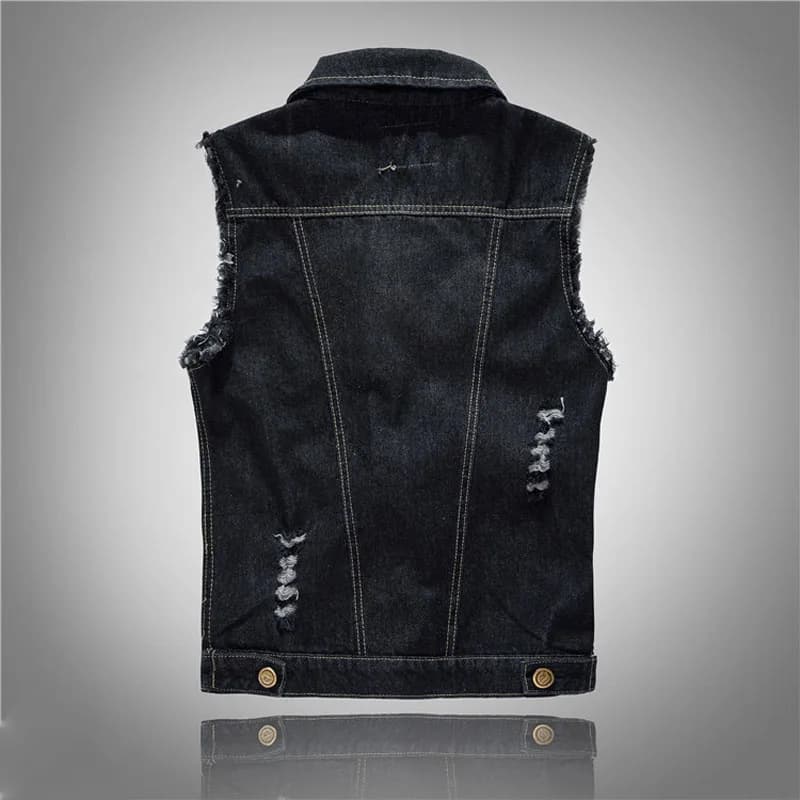 Gilet denim vintage pour pêcheur stylé - Veste sans manches jean délavé homme grande taille 6XL
