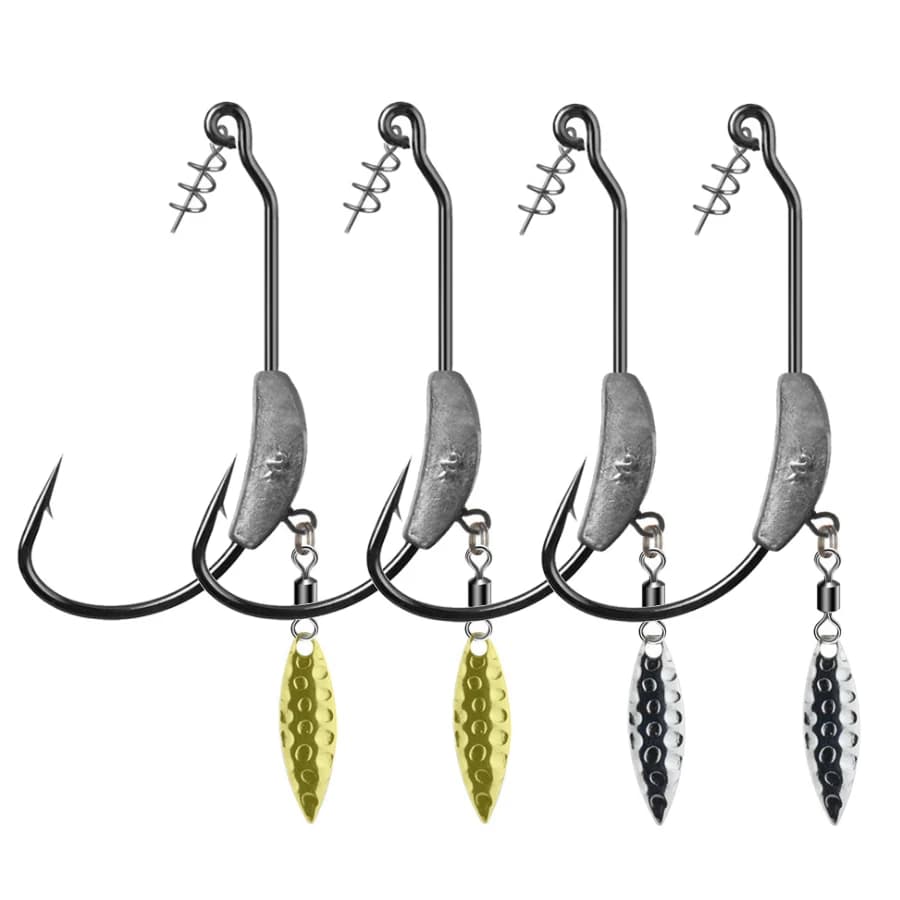Hameçons offset weighted avec cuillères pailletées 2 pièces - Pour Texas Rig et pêche active