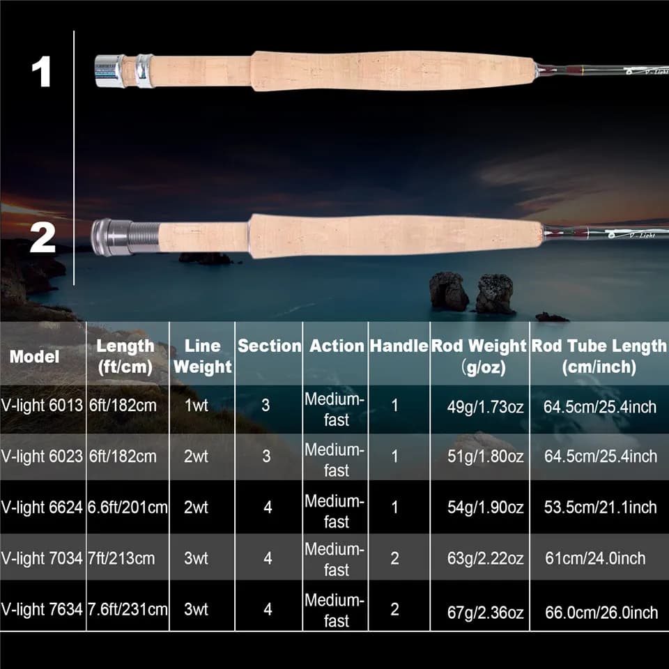 Canne à mouche V-Light Maximumcatch 6-7.5ft 1/2/3WT graphite IM10 ultra légère pêche sèche nymphe