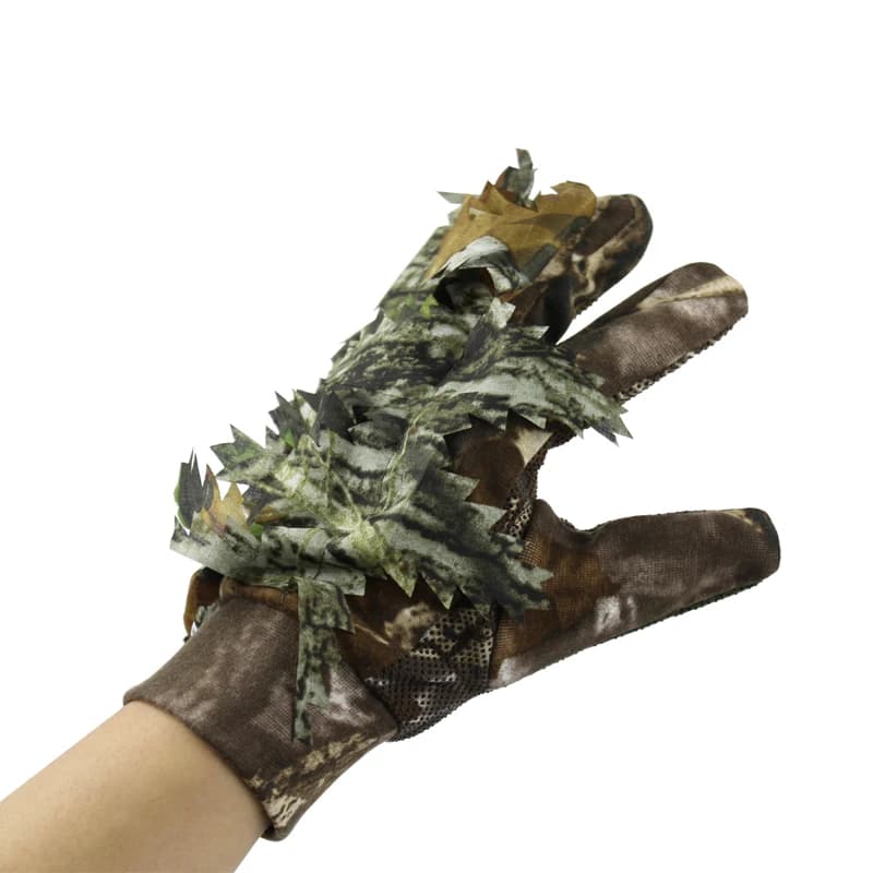 Gants de pêche et chasse camouflage 3D feuilles antidérapants à points silicone