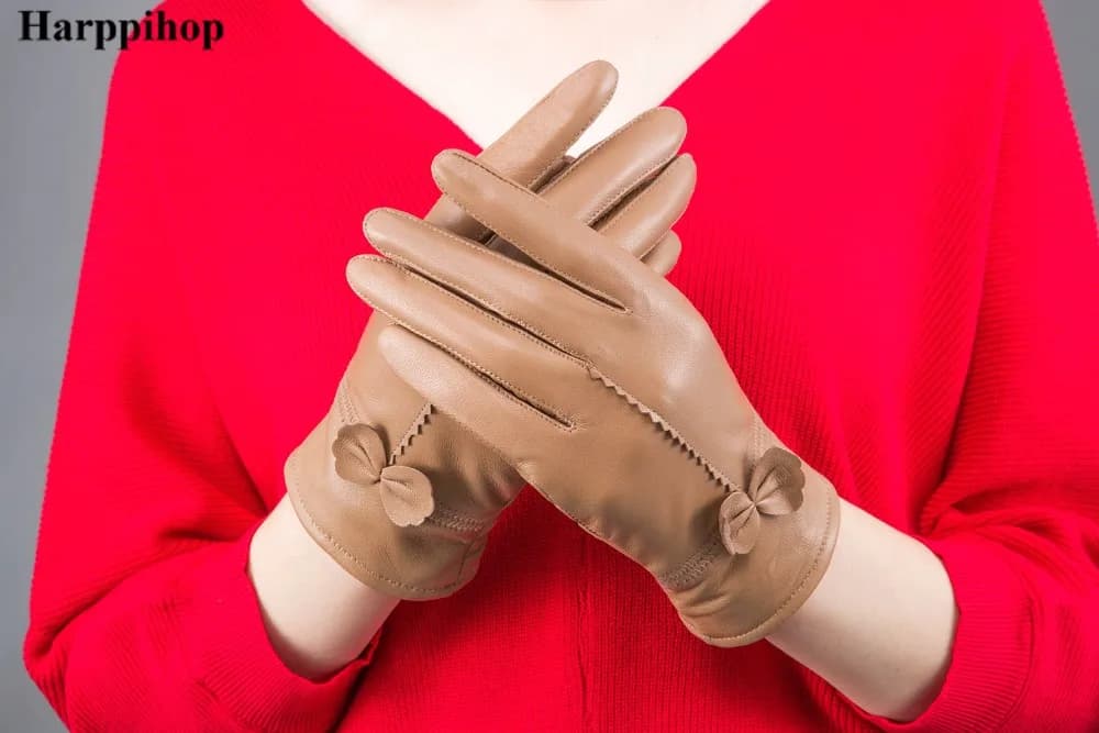 Gants femme cuir véritable rouge automne hiver - mode tendance doublure chaude anti-vent