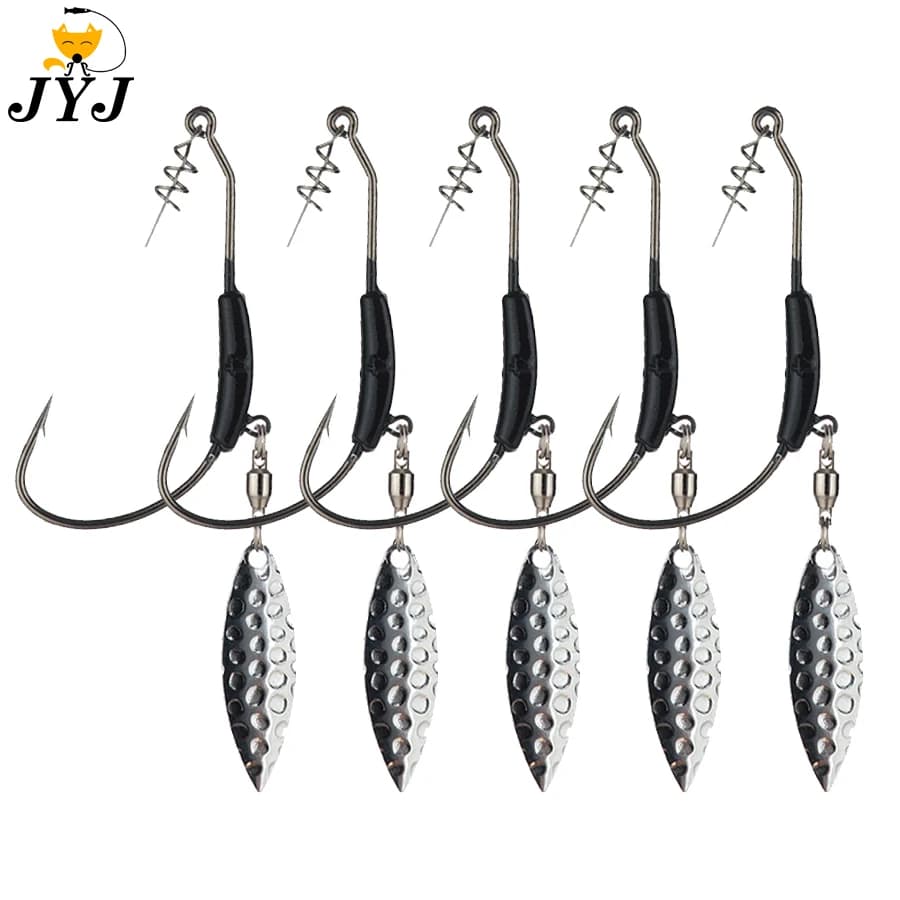 Hameçons offset weighted avec cuillères pailletées 2 pièces - Pour Texas Rig et pêche active