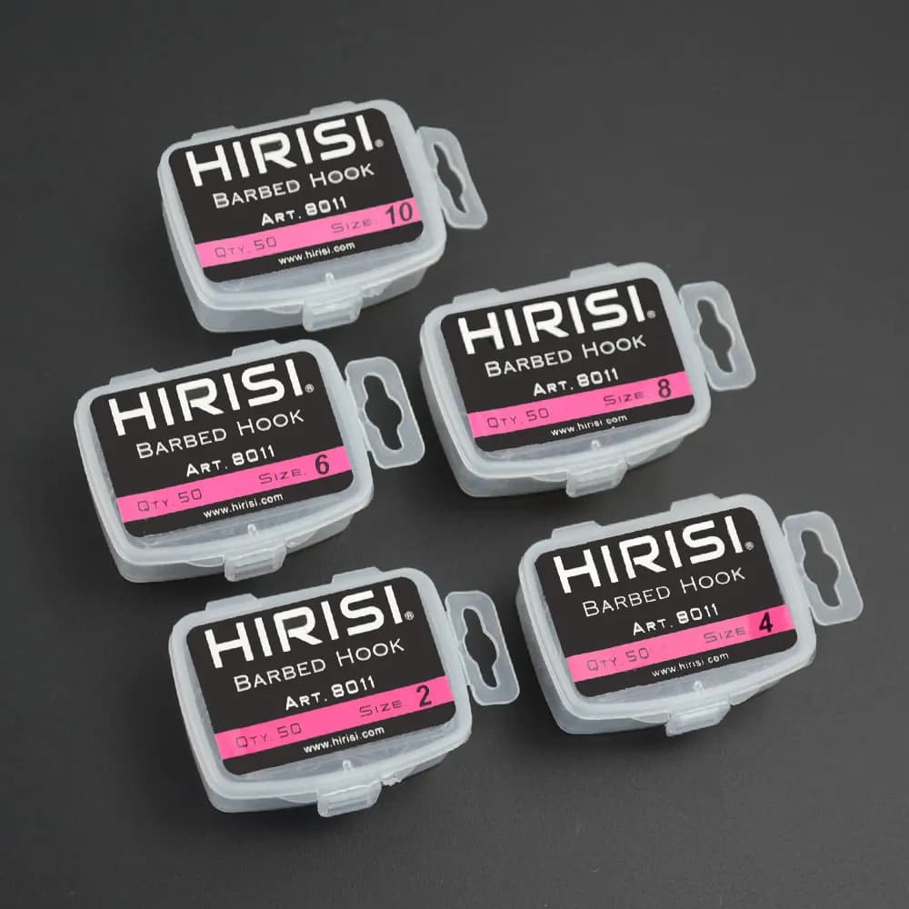 Hameçons de pêche à la carpe Hirisi 50 pièces acier carbone inoxydable anti-corrosion avec boîte originale
