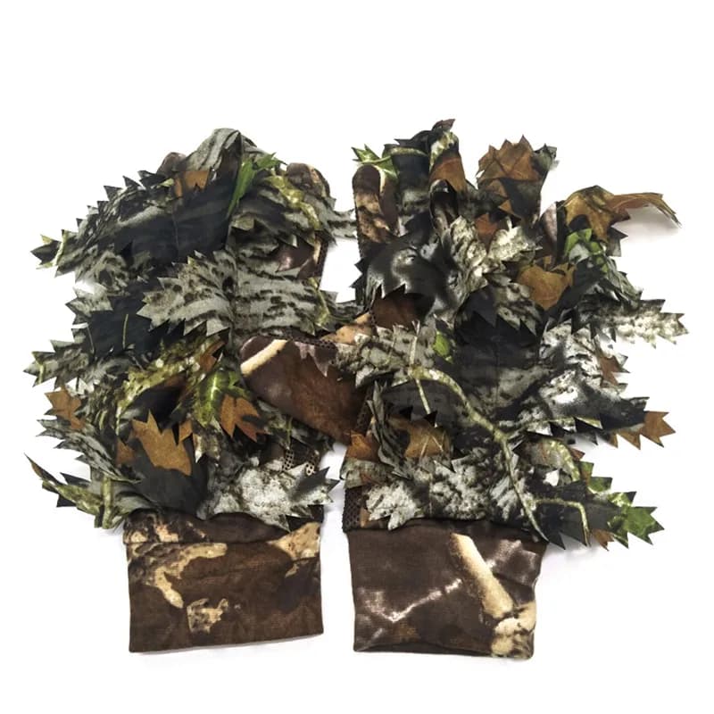 Gants de pêche et chasse camouflage 3D feuilles antidérapants à points silicone