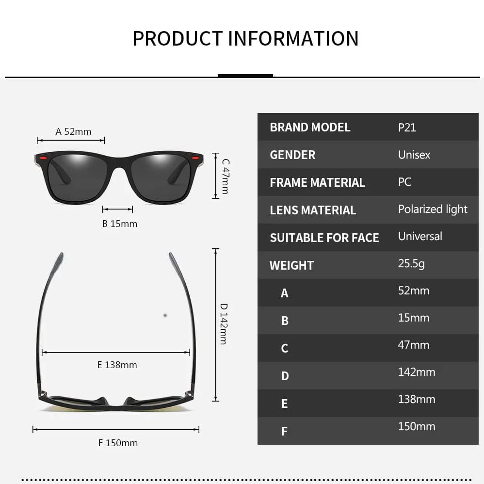 Lunettes de soleil polarisées pêche conduite - Monture carrée UV400 pour hommes et femmes