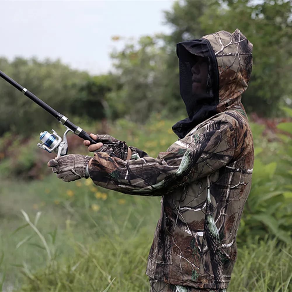 Combinaison pêche été ultra légère anti-moustiques - Veste capuche pantalon camouflage bionique protection solaire