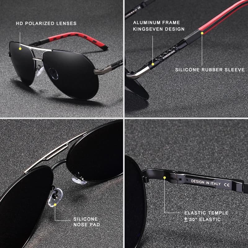 Lunettes de soleil vintage aluminium polarisées KINGSEVEN pour pêche - Verres traités conduite classique homme femme