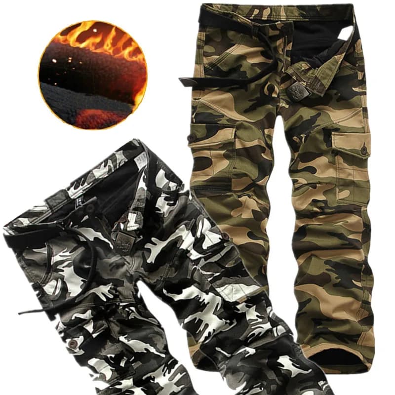 Pantalon cargo polaire 2025 pour pêche hivernale - Combat camouflage multi-poches hiver confortable