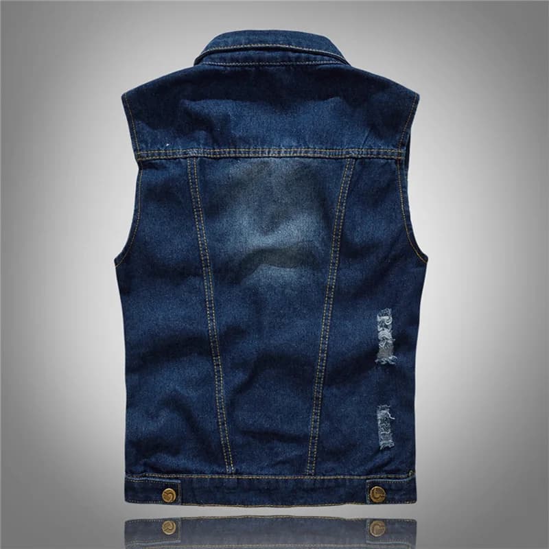 Gilet pêche homme en jean vintage - Veste sans manches délavée - Style cowboy pour pêcheurs