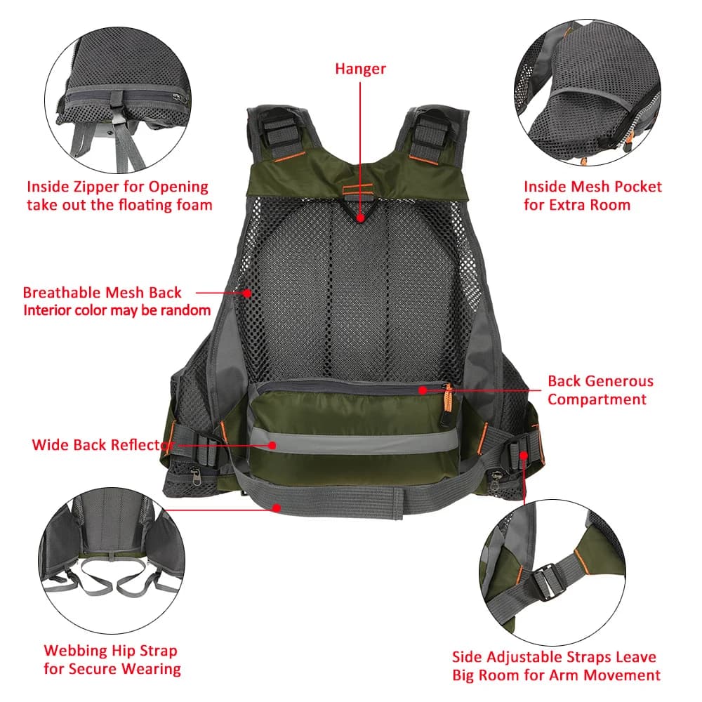 Gilet pêche technique Lixada respirant avec sécurité intégrée pour pêche sportive et activités nautiques