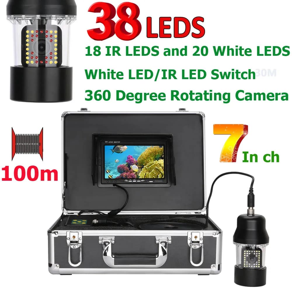 Caméra vidéo de pêche sous-marine MAOTEWANG 7" étanche IP68 avec 38 LEDs et rotation 360° 20-100m