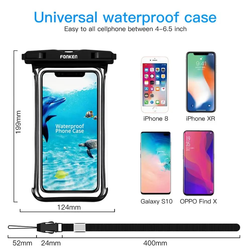 Housse étanche téléphone transparente FONKEN - Poche de protection pour baignade, neige et forêt tropicale