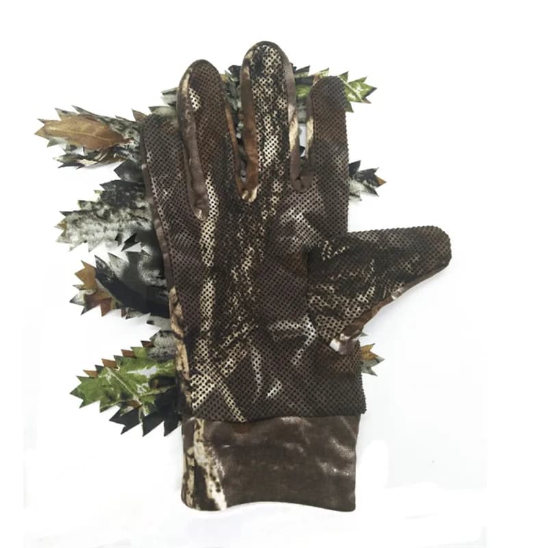 Gants de pêche et chasse camouflage 3D feuilles antidérapants à points silicone