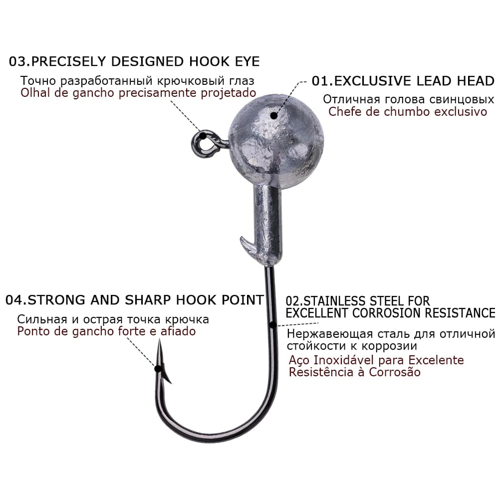 Hameçon plombé Jig Head 1g à 20g pour leurres souples - 20 à 50 pièces pour