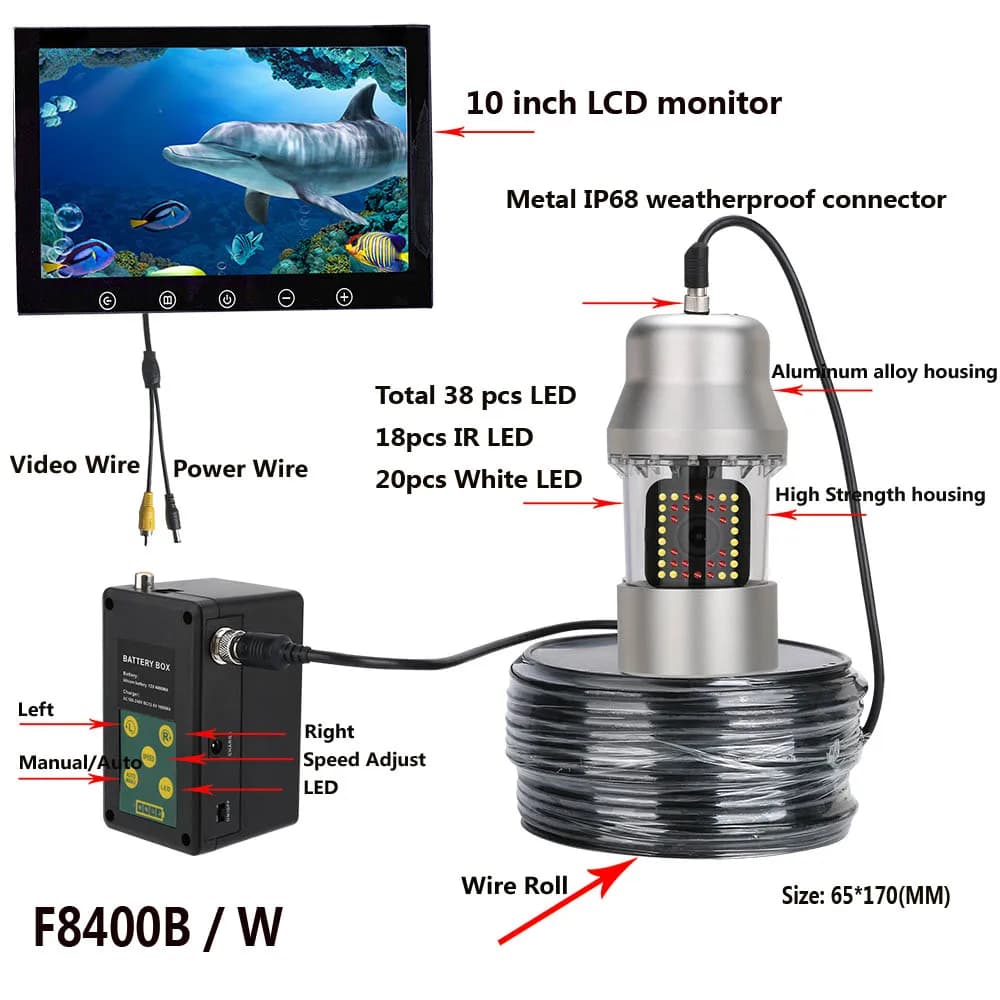 Caméra vidéo pêche sous-marine MAOTEWANG 10 pouces 100m IP68 38 LEDs rotative 360° pour détecteur de poissons