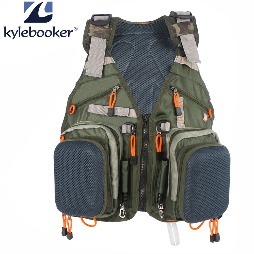 Veste de pêche fly ajustable homme avec sac à dos multifonction et poches mesh extérieures