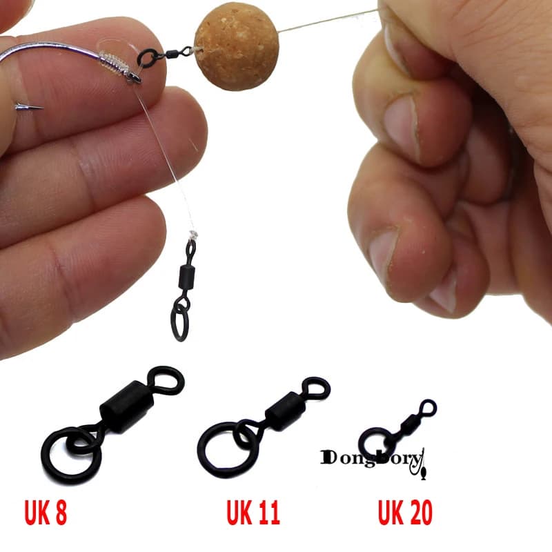 20 Émerillons Rapides Change UK pour Carp Fishing - Micro Ring Swivels Matt Black Accessoires Montages