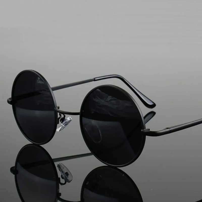 Lunettes de soleil polarisées vintage rondes pour pêche - Monture métal alliage noir UV400 - Homme Femme