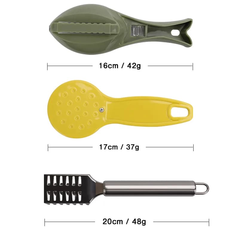 Écailleur à poisson inox et plastique - Grattoir écailles taille S/M/L pour nettoyage poissons pêche