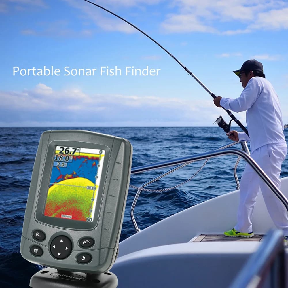 Détecteur de poissons Phiradar sonar portable 3.5 pouces LCD 14 langues pour échosondeur pêche profondeur