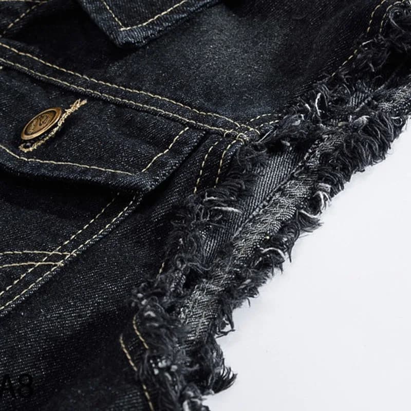 Gilet denim vintage pour pêcheur stylé - Veste sans manches jean délavé homme grande taille 6XL