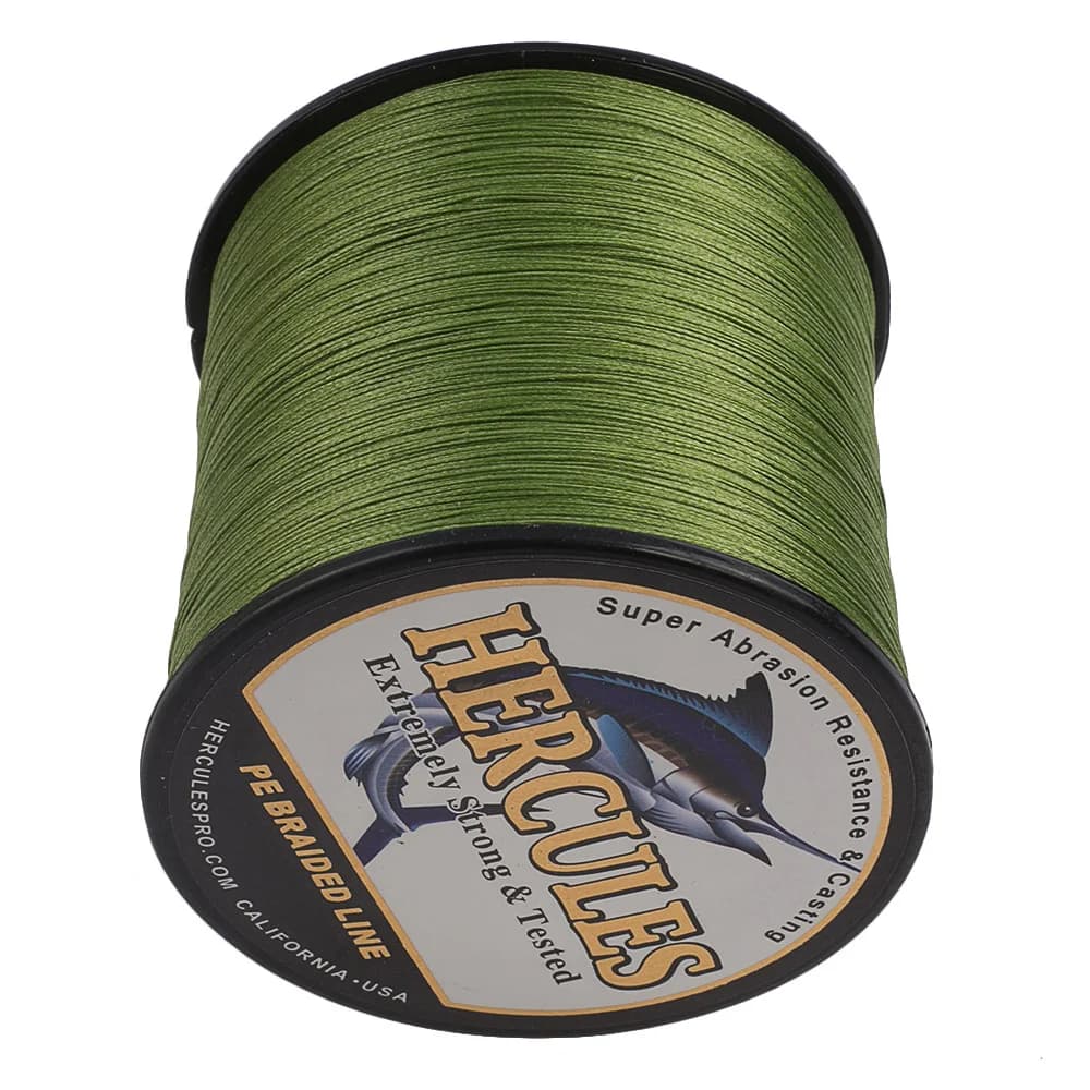 Hercules Braided fil pêche mer 8 brins vert armée - Fil PE 100% 100-2000m pêche eau salée