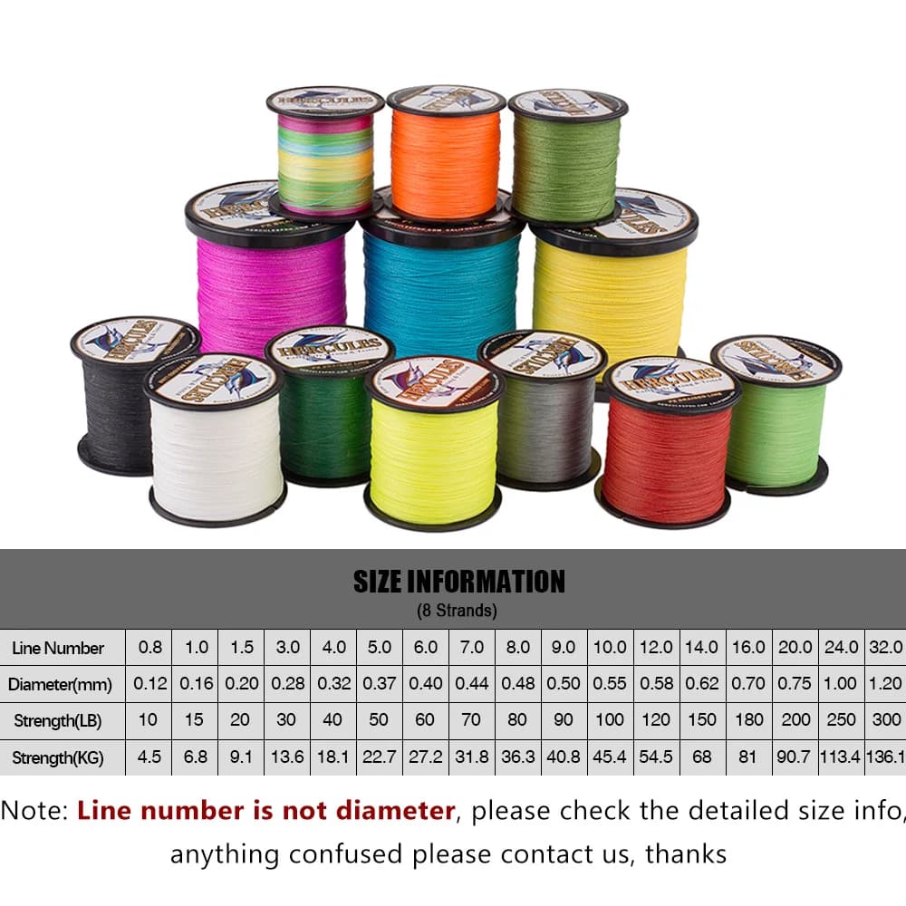 Ligne de pêche Hercules 8 brins 10-150LB pour eau douce, super résistante PE multifilament 300m 500m 1000m