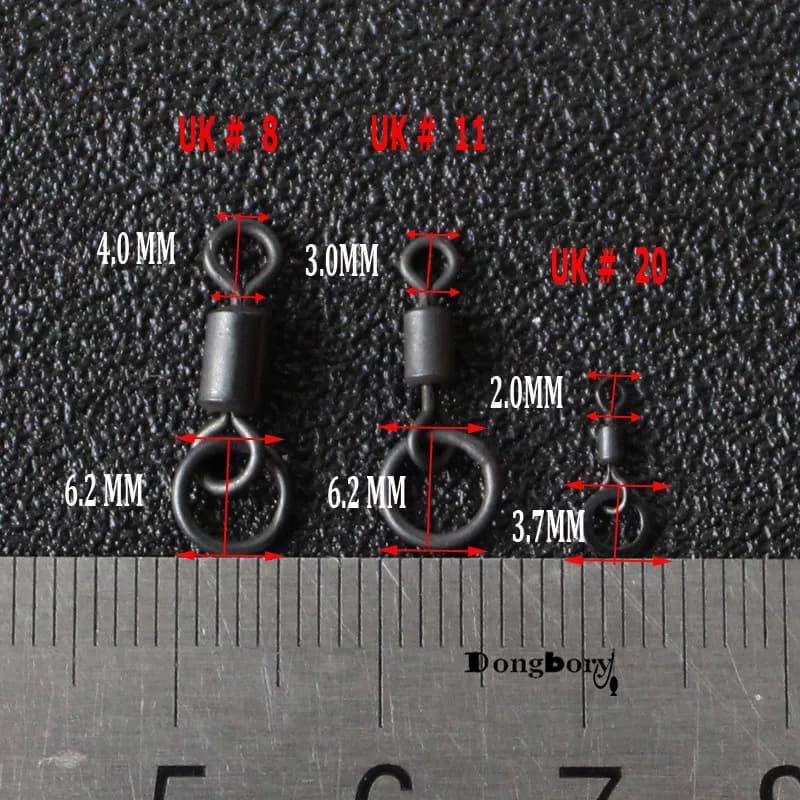 20 Émerillons Rapides Change UK pour Carp Fishing - Micro Ring Swivels Matt Black Accessoires Montages