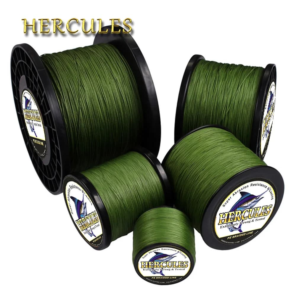 Hercules Braided fil pêche mer 8 brins vert armée - Fil PE 100% 100-2000m pêche eau salée