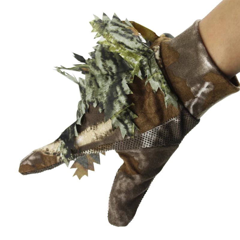 Gants de pêche et chasse camouflage 3D feuilles antidérapants à points silicone