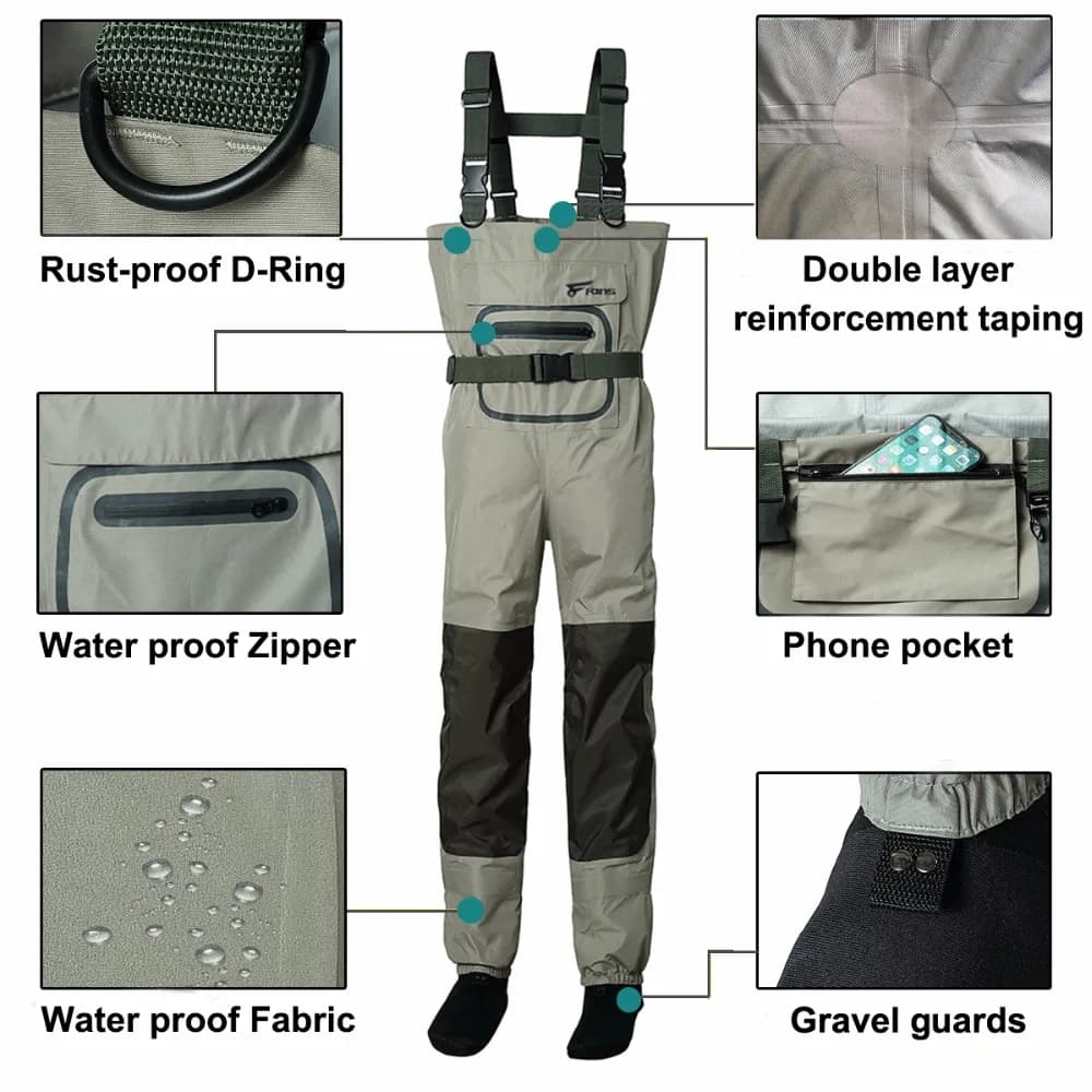 Waders de pêche homme 3-ply imperméables et respirants avec pied néoprène isolé - Combinaison complète