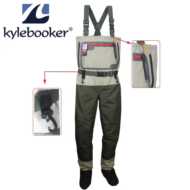 Kit waders poitrine pêche léger convertible homme - Pantalons de pêche respirants pieds nus chasse pêche à la mouche