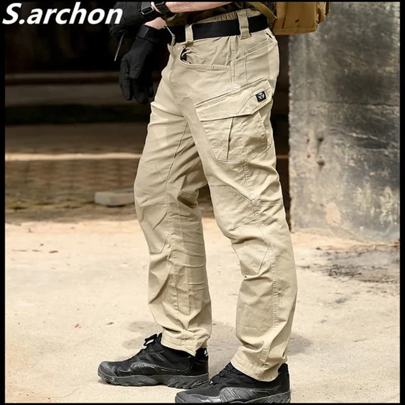 Pantalon cargo tactique S.archon SWAT pour hommes - Multi-poches coton - Sécurité bodyguard pêche