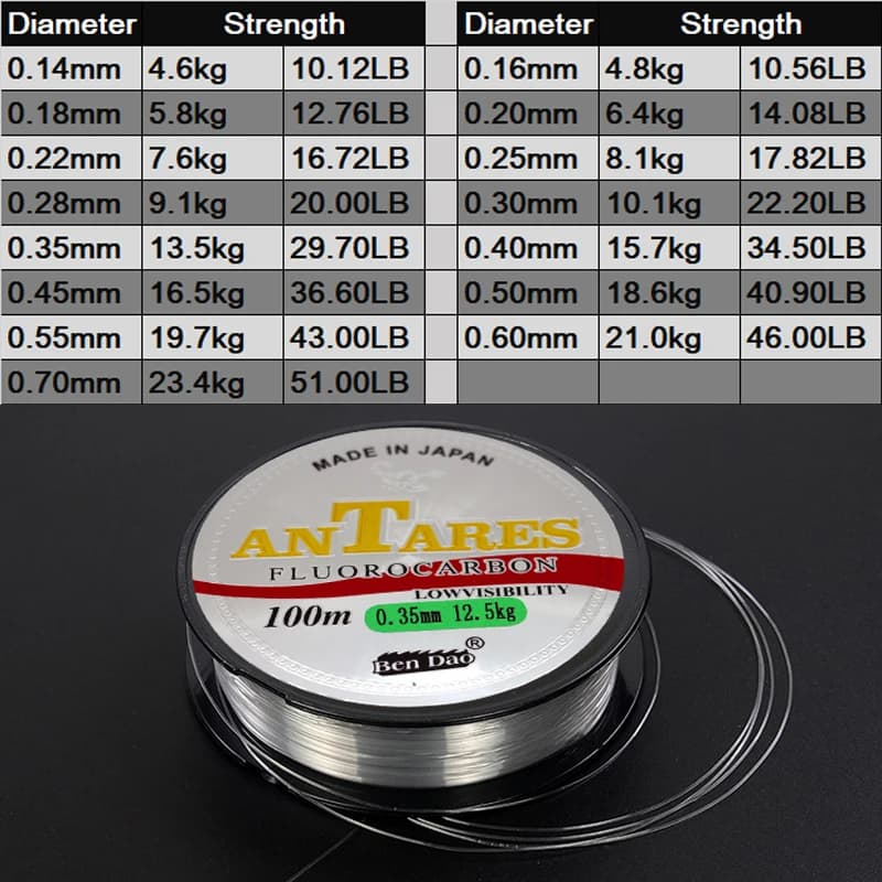 Fluorocarbone 100m pour la pêche à la carpe - Ligne de pêche monofilament japonaise ultra résistante