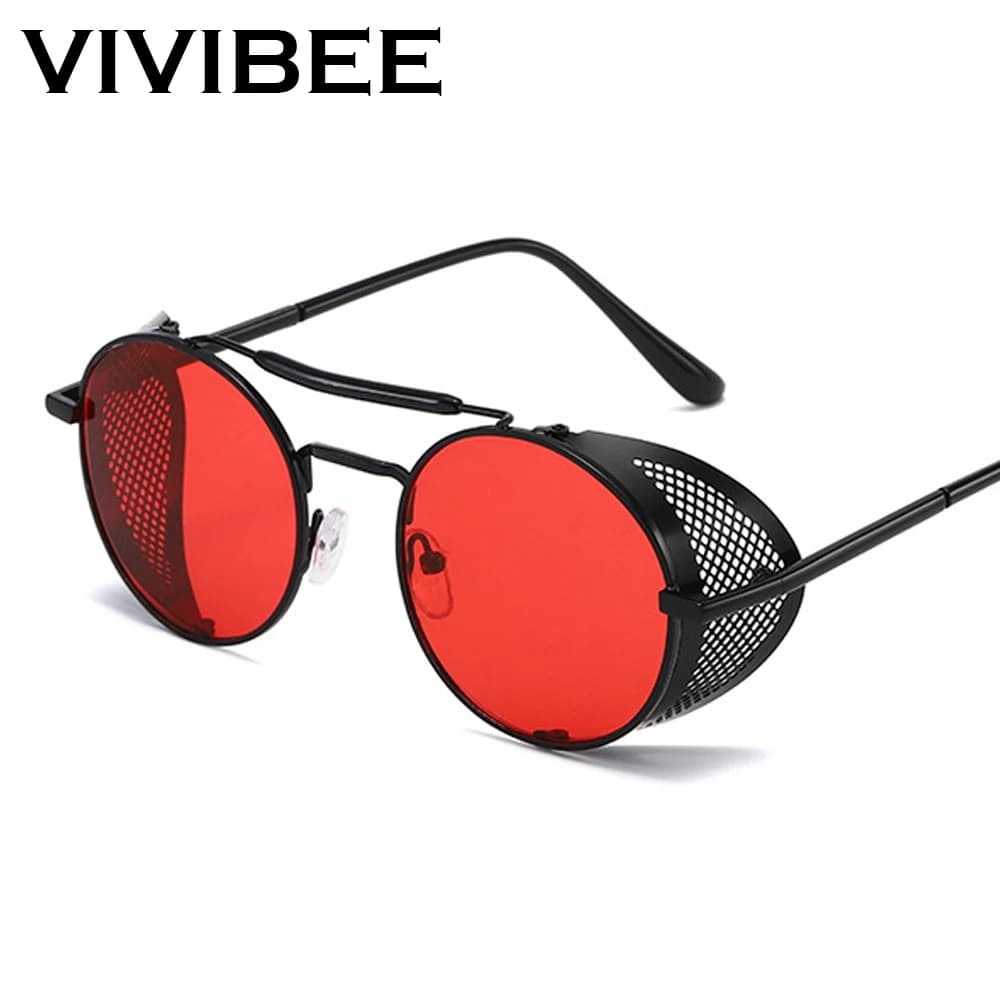 Lunettes de soleil steampunk gothique 2026 - Monture métal rouge rétro pour pêcheurs stylés