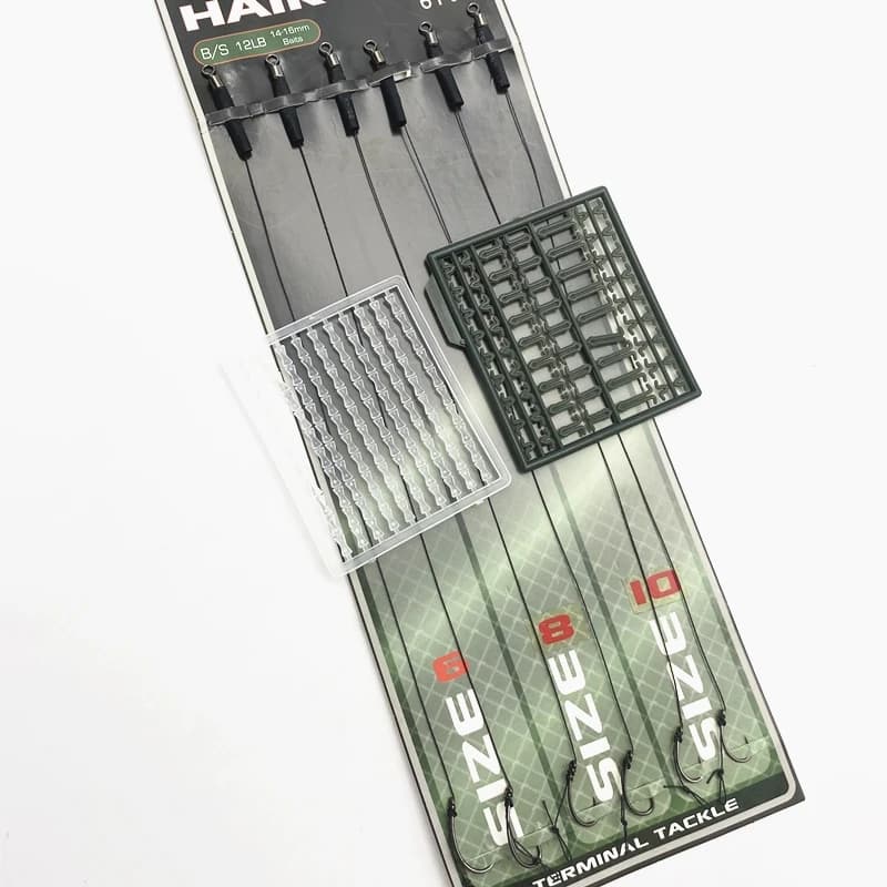 Hameçons sans ardillon pour carpe - Set 6 pièces tailles 6#8#10# avec stopper appâts et montages prêts