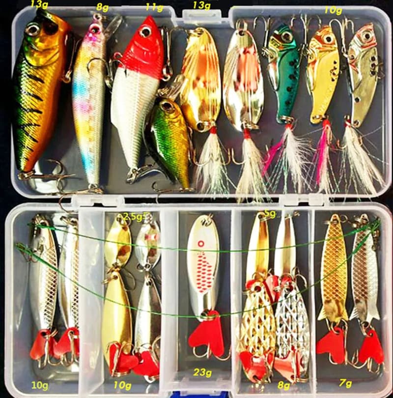 Kit leurres pêche complet wobblers métal jig spoons appâts souples silicone pour carnassiers