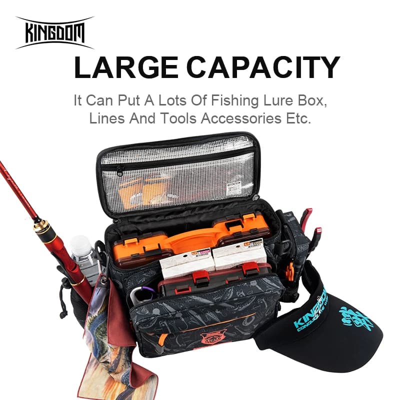 Sac pêche multifonction Kingdom 44*21*22cm nylon 1000D imperméable grande capacité sport extérieur