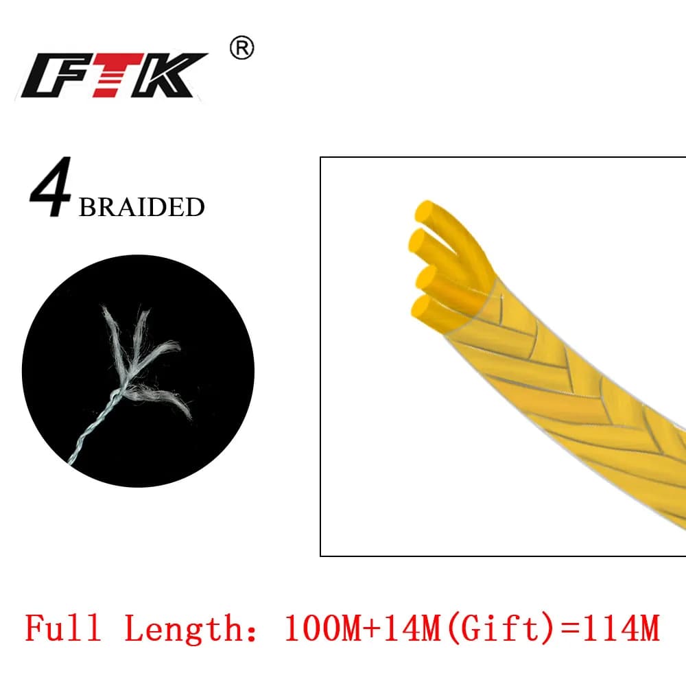 Ligne de Pêche Tressée Japonaise FTK 114M PE 4 Brins 125 Yards, Incroyablement Résistante 8LB à 60LB