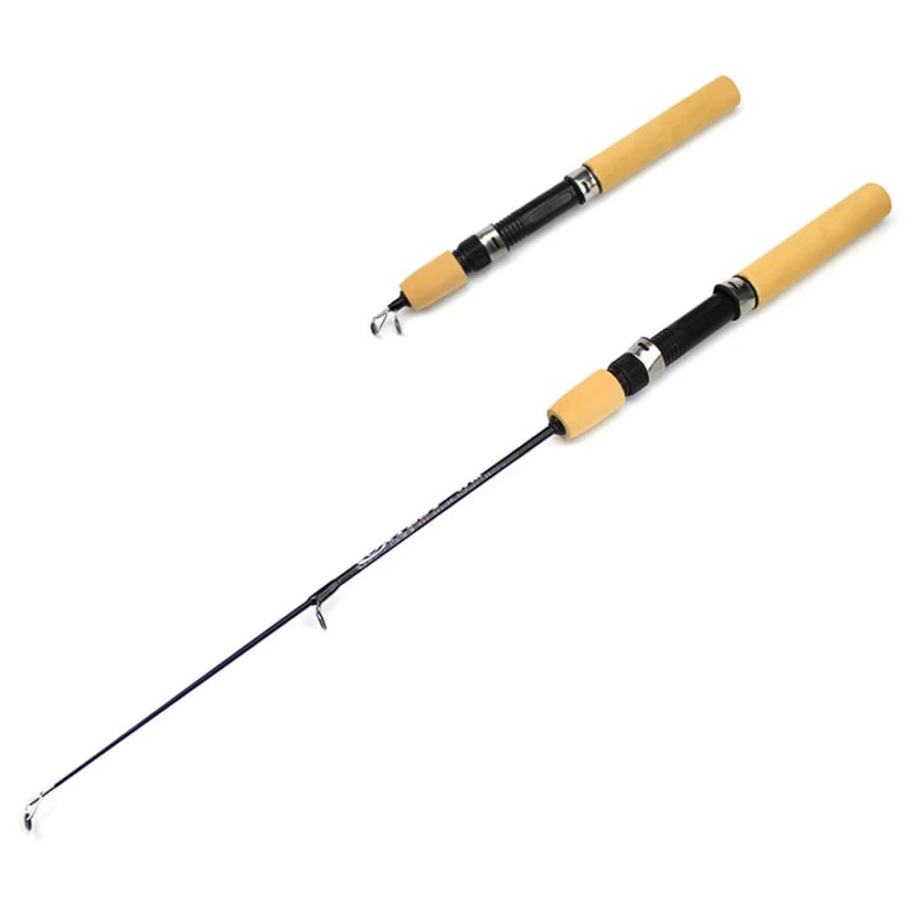 Canne pêche crevette hiver mini glace carbone élastique - Moulinet métal poignée bois antidérapante