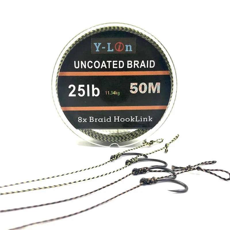 Ligne de pêche carpe camouflage 50m 8 brins tresse souple pour hair rig 25 à 35LB