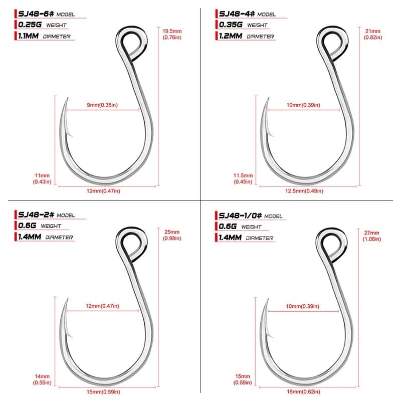 20 hameçons simples de rechange pour leurres de pêche en mer, acier haute teneur en carbone,