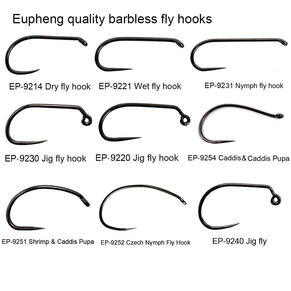 Hameçons mouche Eupheng 100 pièces sans ardillon - Pour montage de mouches sèches, nymphes et streamers